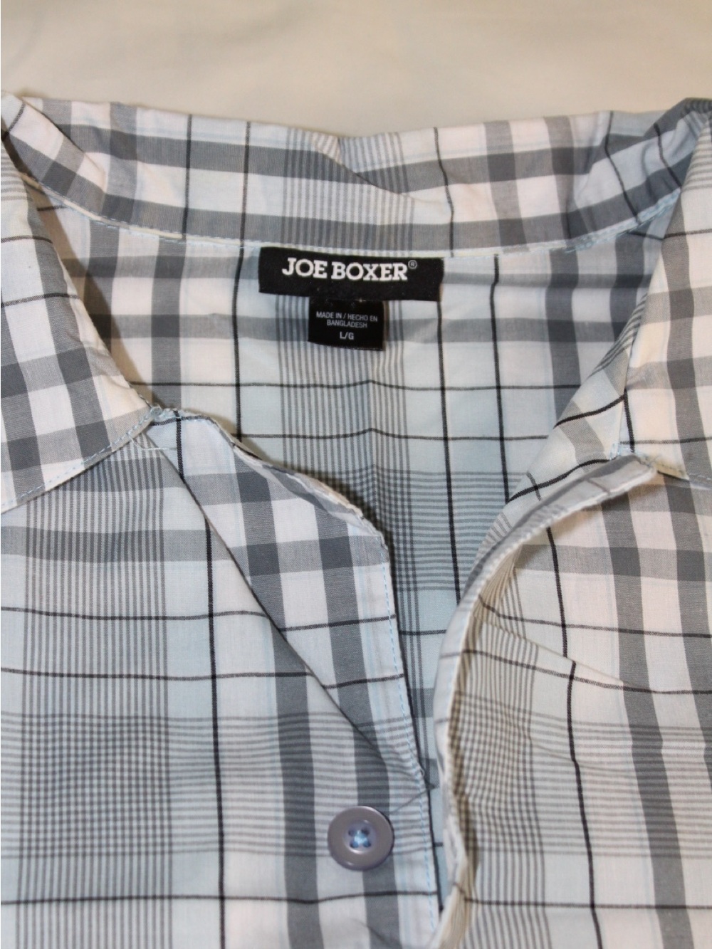 Joe Boxer White and Gray Plaid Short Sleeve Shirt
